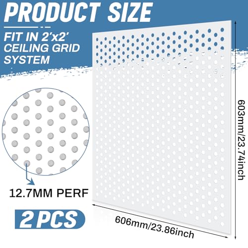 Image of DoubleFill 2 Pack 2' x 2' Plastic Perforated Tiles with 1 /2 inch Holes 24 inch x 24 inch White Drop Ceiling Tiles Plastic Ceiling Grid Covers