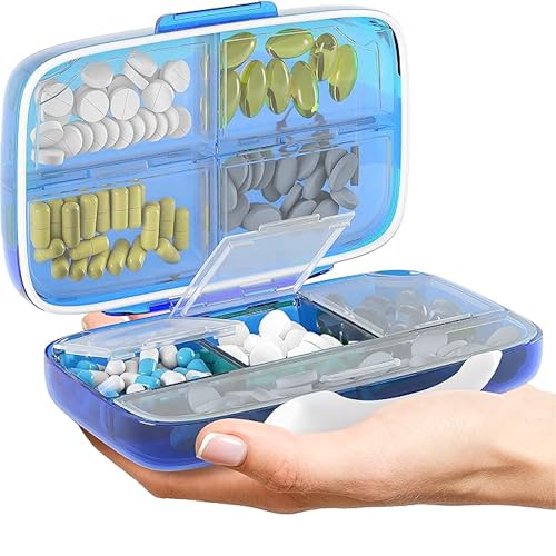 Pill Organizer Airtight Pill Box Large Pill Dispenser Home Travel Supplement Holder Portable Vitamin Sorter Jumbo Size 8 Compart