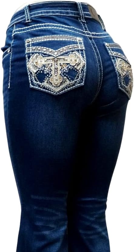 Jack David H&Y Women's 70s Trendy Sexy Rhinestone Studded Flare Fitted Bell Bottom Denim Jeans - Image 5