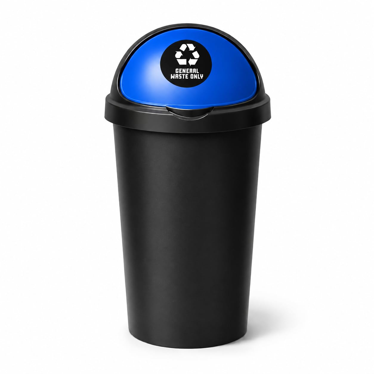 SPECTRAPLAST® 50L Bullet Bin with Coloured Lid & Sticker, Large Kitchen Rubbish Bin, Plastic Waste Bin for Home, Office, Bathroom & Utility Room, Indoor Recycling Dustbin (BLUE, GENERAL WASTE)