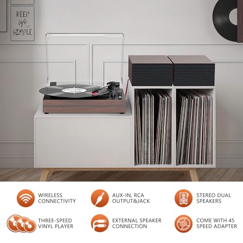 Image of Record Player with Two External Speakers Belt-Drive Turntable for Vinyl Records