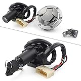 Three T Gas Fuel Tank Cap, Seat Lock & Keys, Ignition Switch Set Compatible with Kawasaki Ninja 250R...