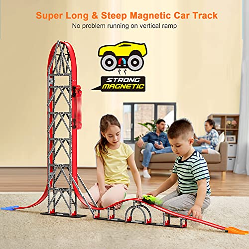 image for POLARDOR Magnetic Race Car Track Set for Boys Kids 6+ Years Old, 440 P