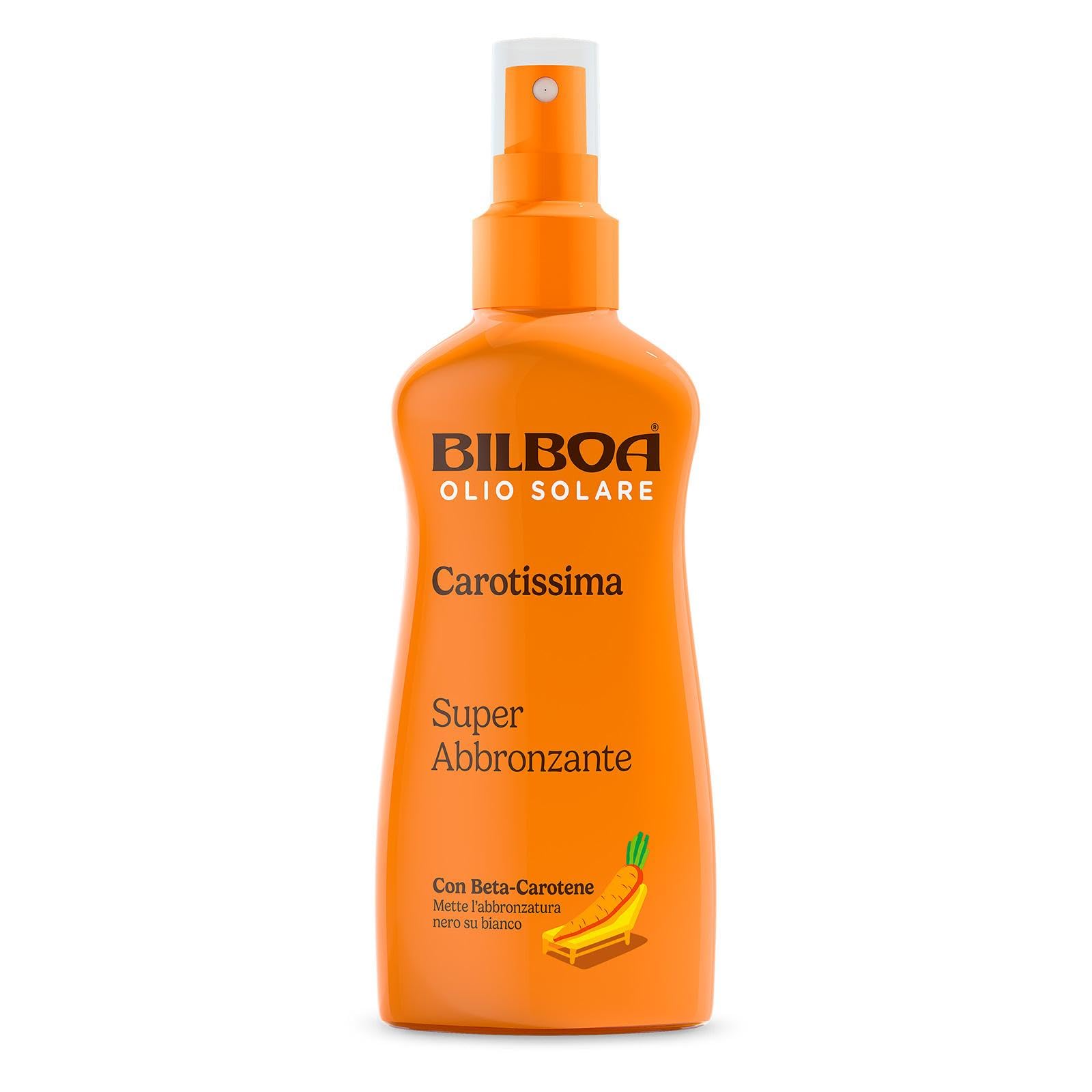 Bilboa, Carotissima, Olio Solare Spray Super Abbronzante, Acceleratore di Abbronzatura con Betacarotene Potenziato, Adatto a Pelli Scure o Abbronzate, Resistente all’Acqua, 200 ml