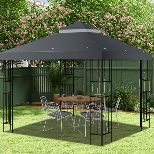10x10 FT Gazebo Replacement Top, Canopy Replacement Cover Double Tiered for Outdoor BBQ Roof Cover Grill Shelter