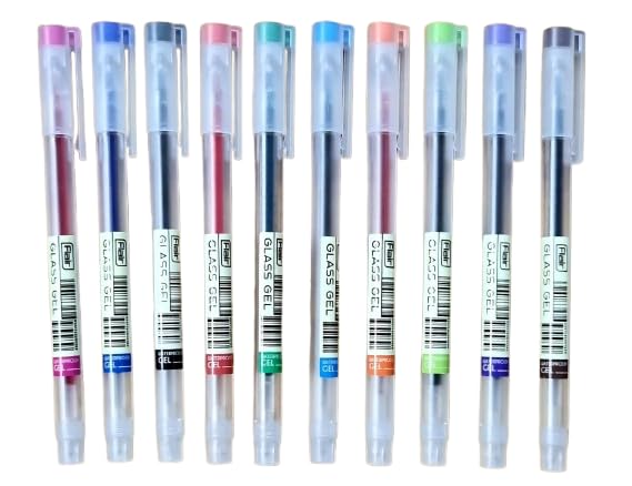 Image of FLAIR Glass Gel Muticolor Pen Set of 10| Waterproof & Low Viscosity Gel Ink For Smooth Flow System| Smudge-Free Writing| 0.6mm Tip| Sleek Body & Minimalist Design| Pack of 1