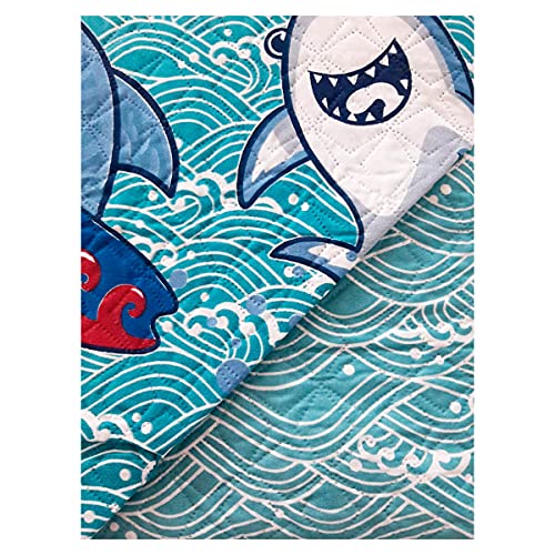 Kit Jogo de Cama Solteiro Infantil Menino Azul Happy Day Shark 5 Peças Sultan