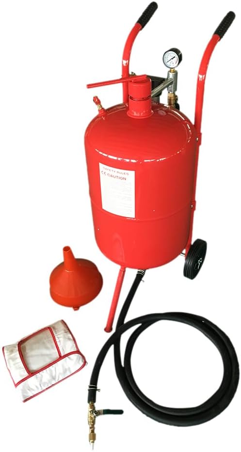 10 Gallon Mini Portable Air Sandblaster Sand Blaster Kit,High Pressure Tank,Industrial Sandblast Cabinet,Heavy Duty Steel Sand Blaster,with Blasting Gun and Stand,for Paint, Stain, Rust Removal (Red)