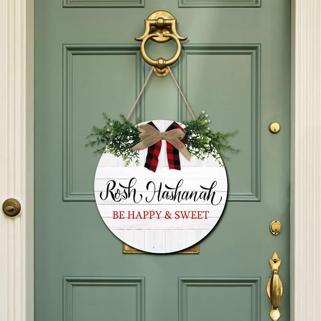 Cartello In Legno Happy Rosh Hashanah 30x30 Cm Con Corda Di Iuta - Decorazione Murale Per Porta, Parete, Casa, Esterni - 4