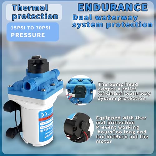 Image of 12V DC RV Water Pump-3.0 GPM, 55 PSI Diaphragm Pump, Self-Priming On Demand, Built-in Pressure Switch for Camper, Boat, Off-Grid System (HY-304551R)