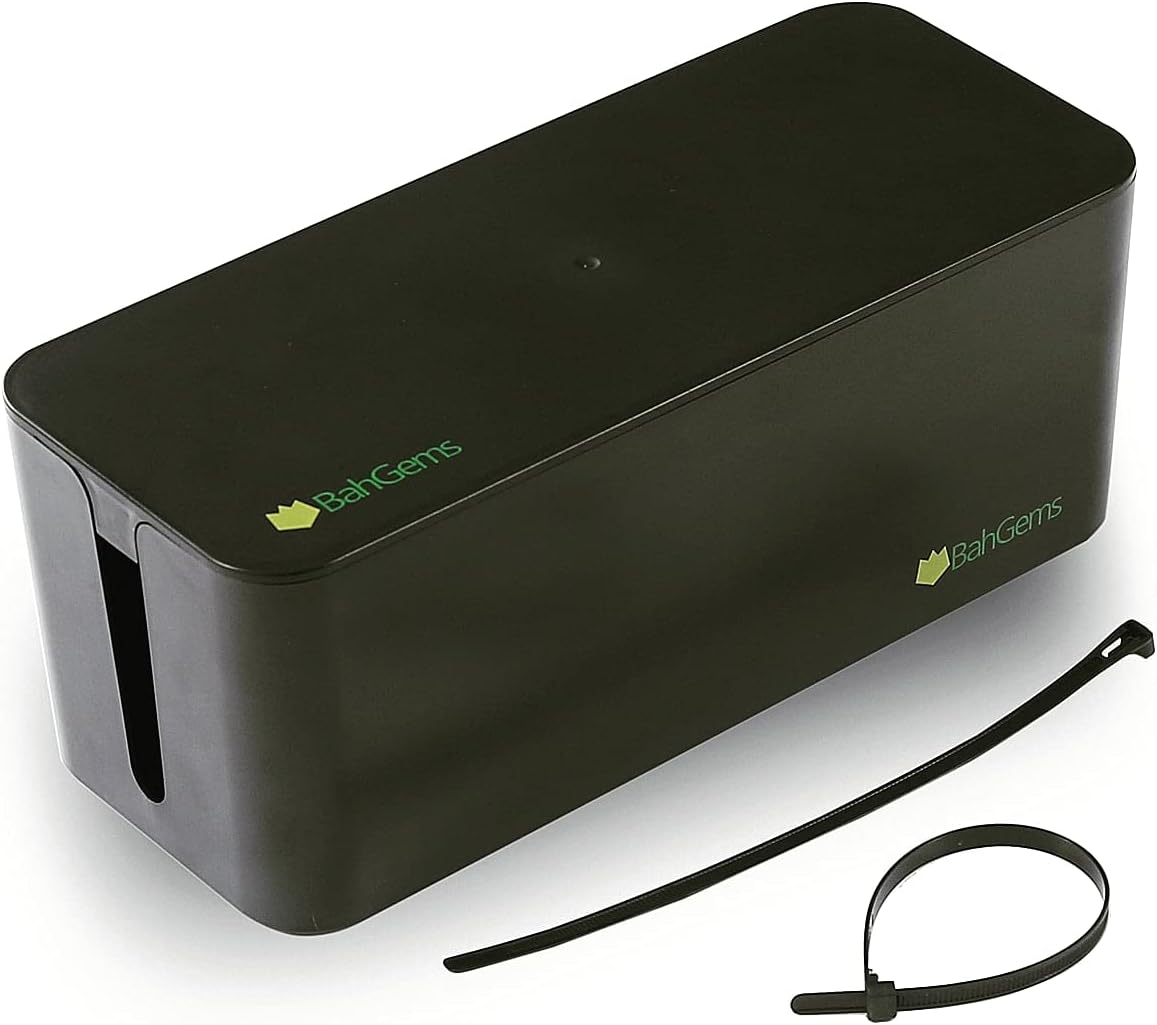 BahGems Cable Management Box Organizer, Surge Protector, Hide & Conceal TV, PC Power Strips and Electrical Cords for Home & Office Desk with Child & Pet Protection. Get 2 Free Cable Clips as Gift.