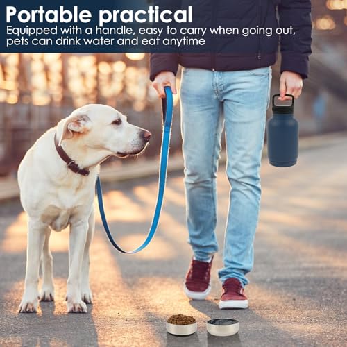 3 in 1 Trinkflasche Hunde für Unterwegs 900ml Isolierte Hundewasserflasche to go Edelstahl mit Wassernapf Futternapf BPA-Frei für Reisen Spaziergänge Outdoor-Aktivitäten