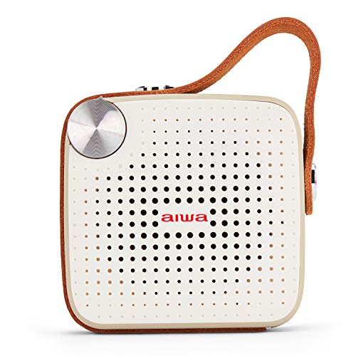 Aiwa Square BS-100GY: Altavoz porttil con Bluetooth, microSD, FM, Resistente al Agua, Acabado en Cuero.