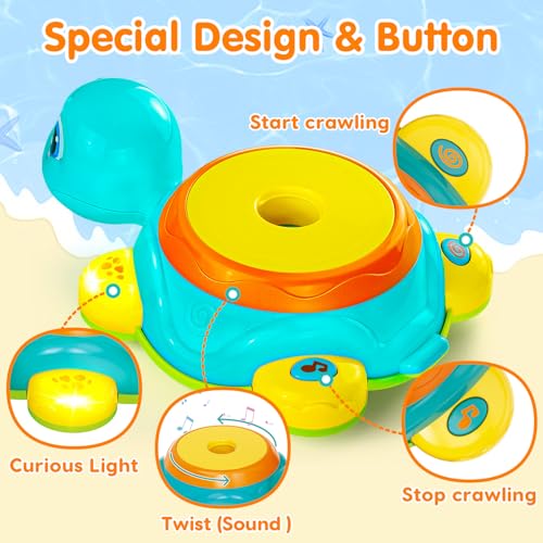 HUIYOKAY Baby Spielzeug ab 6 8 9 12 Monate Schildkröten Babyspielzeug ab 1 Jahr Musikalische Sensorikspielzeug mit Ringen Stapelturm Geschenk Kinderspielzeug ab 1 2 Jahre Junge Mädchen Weihnachten
