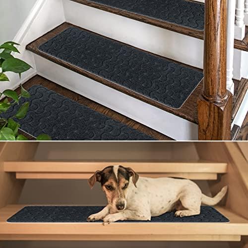 CHIYUNS Non Slip Carpet Stair treads for Wooden Steps Indoor, 8 x 30" (15 Piece) Stair Runners for Wood Stairs, Stair Runner Rugs Safety for Dogs Kids Elders and Pets with Reusable Adhesive, Grey