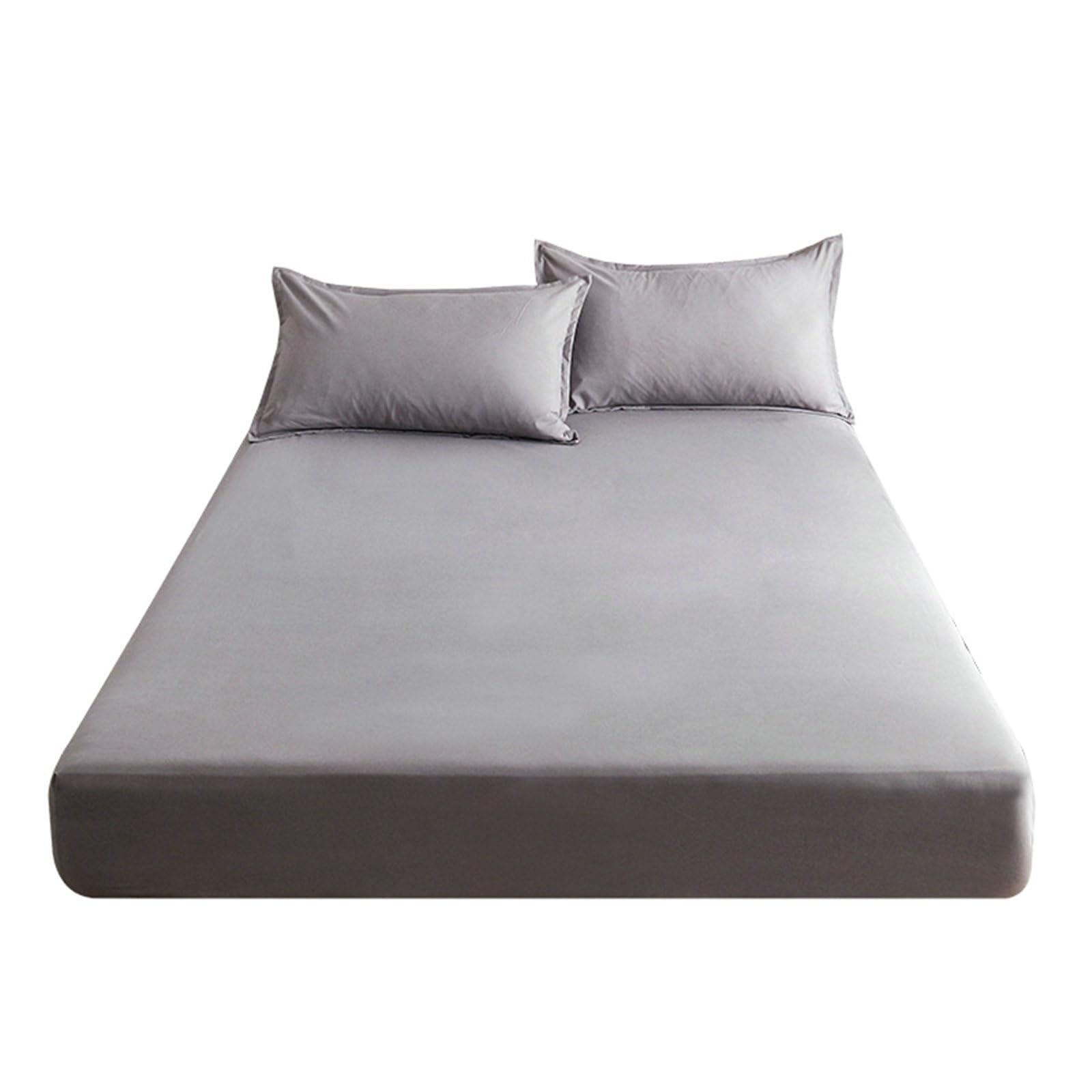 Epinki Bettlaken & 2er Kissenbezüge 180x220cm Set Allergiker, Spannbettlaken Spanner Einfarbig Hellgrau Textilien Klassische, Baumwolle Bett Laken Bezug für Boxspringbett & Wasserbett