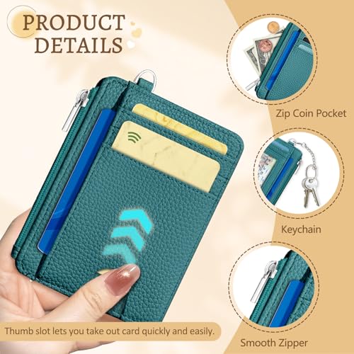 Image of Kelvoris Teal Blue Credit Card Holder Small Wallet Women, Minimalist Slim RFID Blocking Wallet Woman Keychain with Zipper Coin Pocket, Front Pocket Thin Travel Card Case with ID Window Ladies Gifts