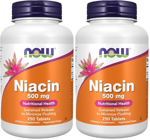 Image of NOW Foods Supplements,Niacin (Vitamin B-3) 500 mg,Sustained Release,Nutritional Health,250 Tablets,(Pack of 2)