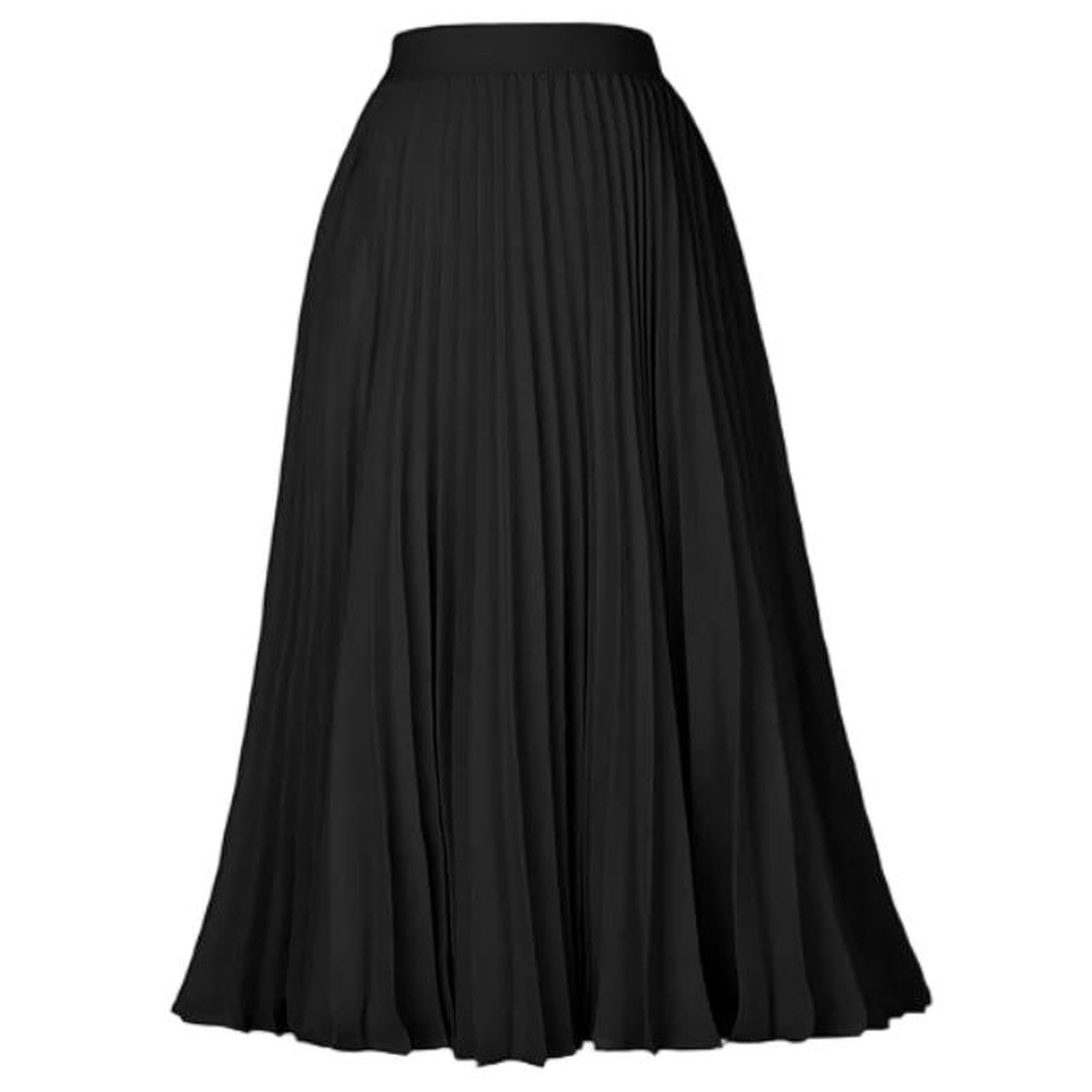 Falda Larga de Mujer para Fiesta de Verano, Elegante, Estilo Skater, Elegante, a la Moda, de Cintura Alta, Plisada, con Vuelo, Falda de Corte A para Mujer, Color Negro, XXL