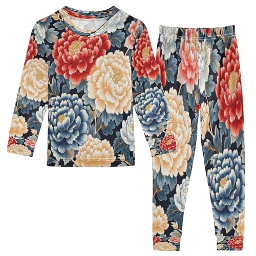 Pajama Sets Long Sleeve Retro Beautiful Flowers Soft Comfy Sleepwear 2 Piece PJS 3-8T