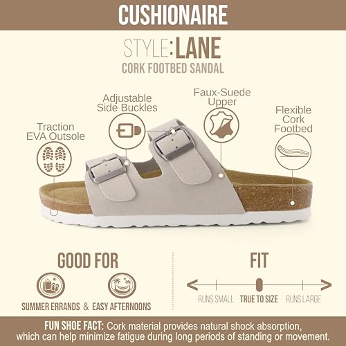 CUSHIONAIRE Lane Cork Slide Women's Sandals, Comfortable Sandals for Women, Stone Vegan Suede 5 — view 4