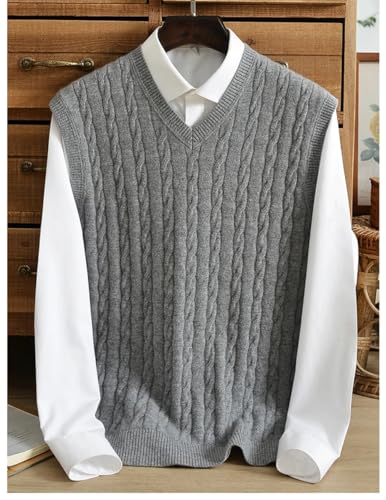 100% Cashmere V Neck Sweater Vest Men's Solid Color Jacquard Vest Thin Sleeveless Bottoning Sweater4