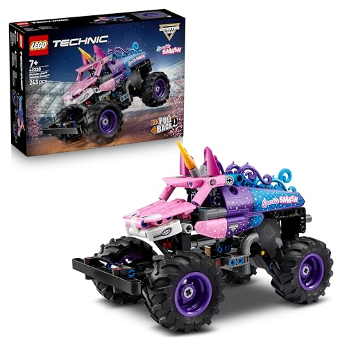 Technic Monster Jam Sparkle Smash a Retrocarica - Camion Giocattolo Pull-Back - Auto da Corsa a Tema Unicorno Rosa - Regalo Creativo di Compleanno per Bambini e Bambine da 7 Anni in su - 42220 - Lego