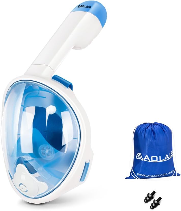 Third Gerneration 180°View Panoramic Full face Snorkel Mask for Adults and Kids,Anti-Fog Anti-Leak Design Easy Breathe Snorkeling Mask Set