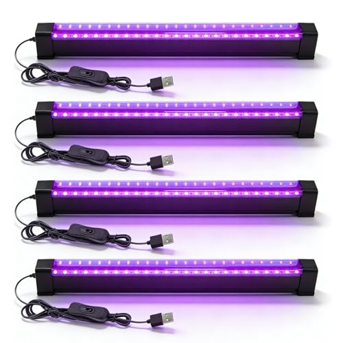 WIYETY 4 unidades de luz preta: 8 W UV LED lâmpada de luz preta com interruptor e conector USB, barra de luz preta para discoteca, festa, decoração de Halloween, iluminação de palco