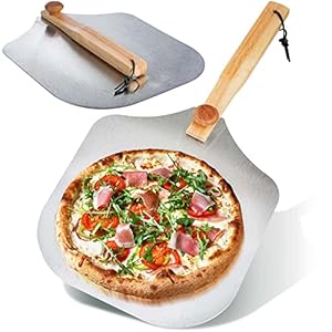 Professionele pizzaschep XXL, Aluminium pizzaschep broodschep ruimtebesparend premium model houten steel, vierkante broodschep must-have accessoire voor pizzabakkers (Roterende handgreep)
