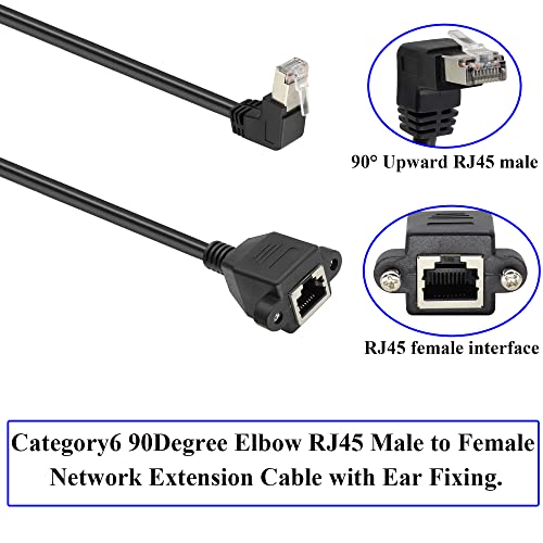 Upward 90°Angle RJ45 LAN Network Extension Cable Cat6 RJ45 90 Degree Male to Female Shielded Ethernet Network Connector Screw Panel Mount 8P8C Cable [2pack/Upward ][0.6M/1FT]