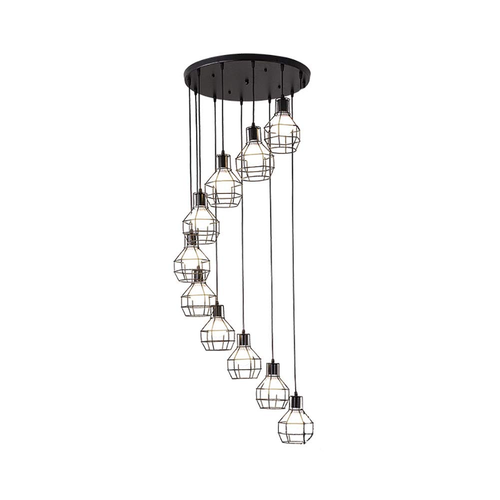 Lustre escalier 10 têtes noir E27 pour éclairer les zones d'ombre