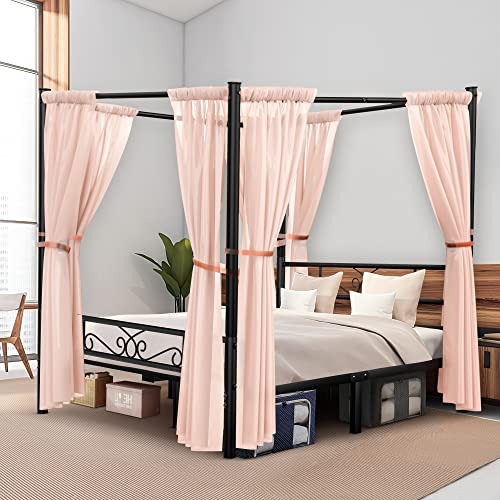 Codesfir Full Size Metal Canopy Bed Frame, Four-Poster Canopied Platform Bed Frame With Headboard And Footboard, Sturdy Metal Slatted Structure, No Box Spring Needed, Easy Assembly, Black #TOP2