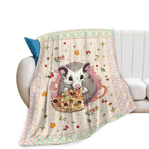 Opossum Plush Blanket - Comfy Flannel Fleece Warm Soft Fluffy Fuzzy Pizza Decor Throw Blankets for Girls, Boys, Women, Teens, Kids, Baby - 50"X60"