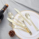 N9R 300PCS Gold Plastic Silverware, Heavy Duty Gold Plastic Cutlery Set Disposable Flatware Dinnerware, 100 Forks, 100 Spoons, 100 Knives, Perfect for Party, Wedding and Daily Use - Image 4