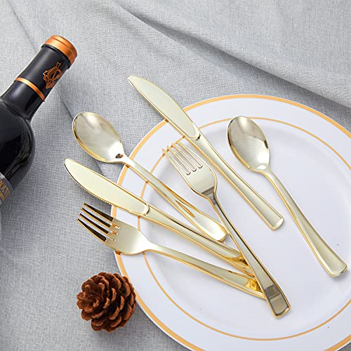 N9R 300PCS Gold Plastic Silverware, Heavy Duty Gold Plastic Cutlery Set Disposable Flatware Dinnerware, 100 Forks, 100 Spoons, 100 Knives, Perfect for Party, Wedding and Daily Use by N9R - Image 4
