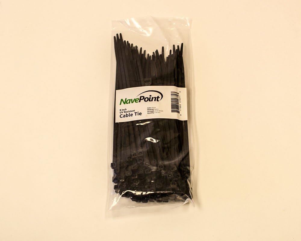 NavePoint 8 Inch Nylon UV Resistant Cable Wire Zip Tie 50 lbs - Black 500 Pack Lot Pcs Qty