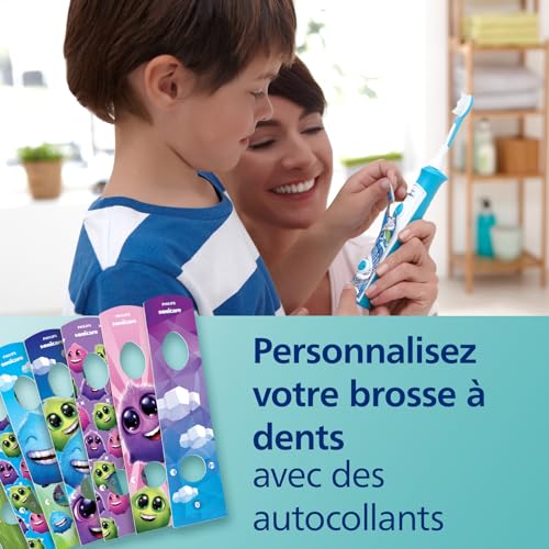 Philips Sonicare for Kids, brosse à dents électrique sonique avec application, pour enfant à partir de 3 ans, avec SmarTimer et QuadPacer pour un nettoyage en profondeur, turquoise, modèle HX6322/04