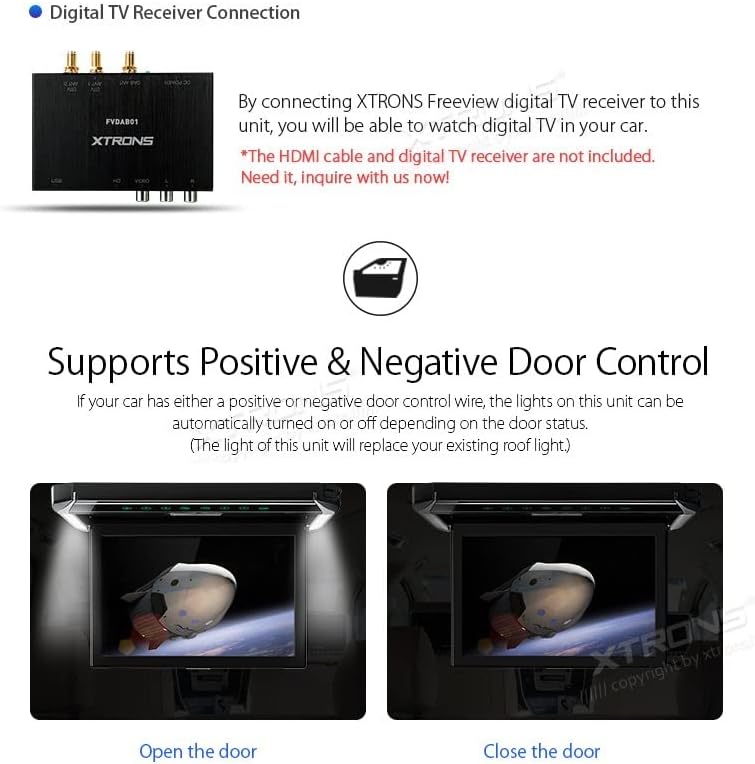 XTRONS CM121HD with an HDMI cable being plugged into the unit, highlighting the built-in HDMI port.