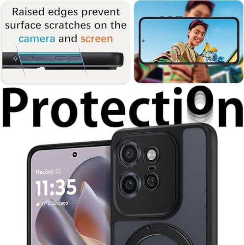 Image of Magnetic Stand Case for Motorola Moto Edge 70 Ultra Case [Compatible with Mag-Safe] Translucent Matte Back Shockproof Protective Phone Case for Moto Edge 70 Ultra Cover, Stand Black