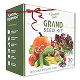 Grand Seed Growing Kit - 30 Vegetable Seeds Varieties - Gloves with Claws, 6 Biodegradable Peat Pots, 6 Bamboo Plant Markers - Grow Your Own Indoor Garden - Ideal Gardening Gift