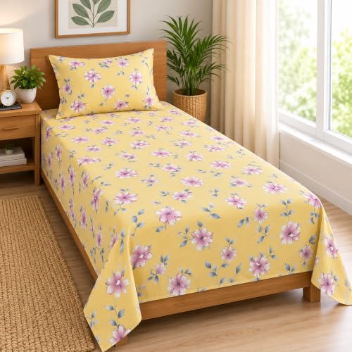 Image of Cottington Lane Cotton Single Bedsheet 68x90 Inch, Floral Dreamscape