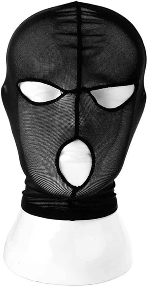 GK-O Unisex Lace Full Face Hood Mask Open Eyes Mouth 2-Pack Black Mesh | Floral rose pattern sheer stretch mesh fabric breathable breathable headgear rave cosplay halloween party costume outfit