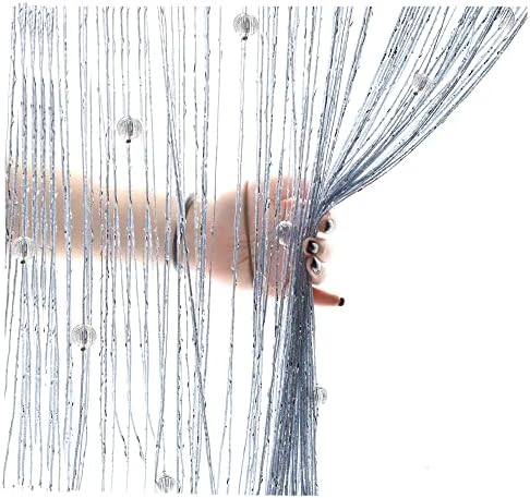 deenkk Door Bead String Curtain, 100x200 cm Silver Crystal Beaded Curtain Tassel Room Divide Curtain for Door Wall Window Wedding Coffee House Decorative