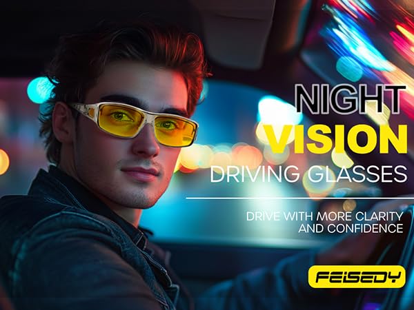 FEISEDY Night Driving Fit Over Glasses Sunglasses for Men Women,Polarized Wrap Around Yellow Sunglasses UV400 B2593