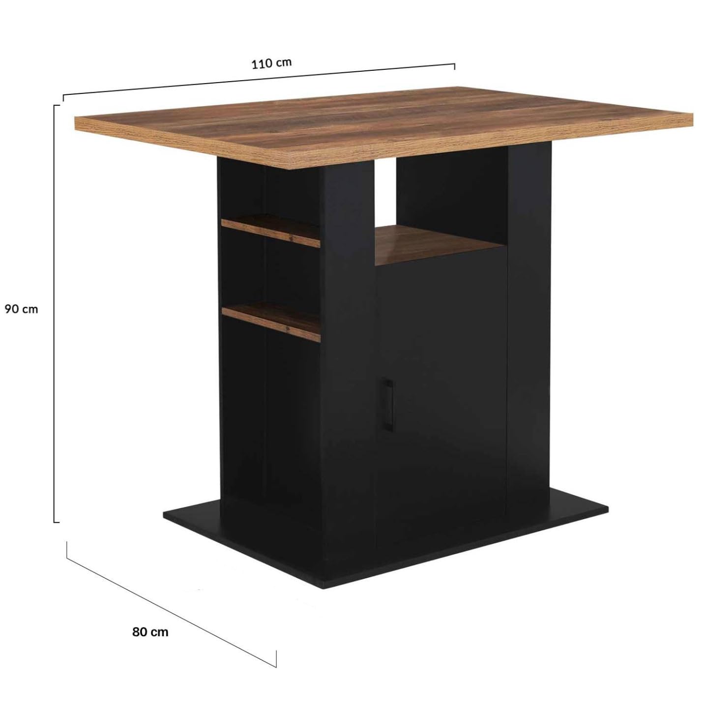 IDMarket - Ilot central UGO 110 cm madera negra y efecto madera oscura HAWKINS con almacenamiento