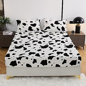 Damier Plüsch Kuh Spannbettlaken 100x200 Schwarz Weiß