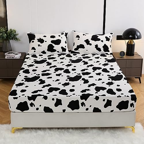Damier Plüsch Kuh Spannbettlaken 100x200 Schwarz Weiß