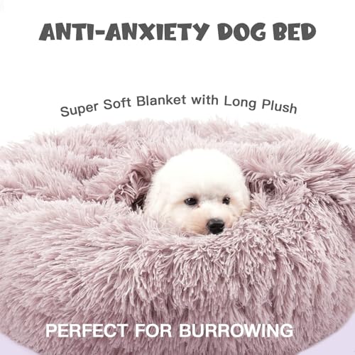 Himax Dog Beds for Small Dogs, Donut Dogs Beds with Blanket Attached, Calming Dog Bed Washable (20"/26"/35") Beige - Image 4