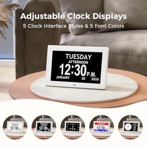 Image of 10.1'' Digital Clock With Date And Time, Dementia Clock, Large Display Alarm Clock For Seniors, 10Reminders, 6Alarms, Auto-Dimming, Auto DST, Remote Control, Gifts For People With Dementia, White
